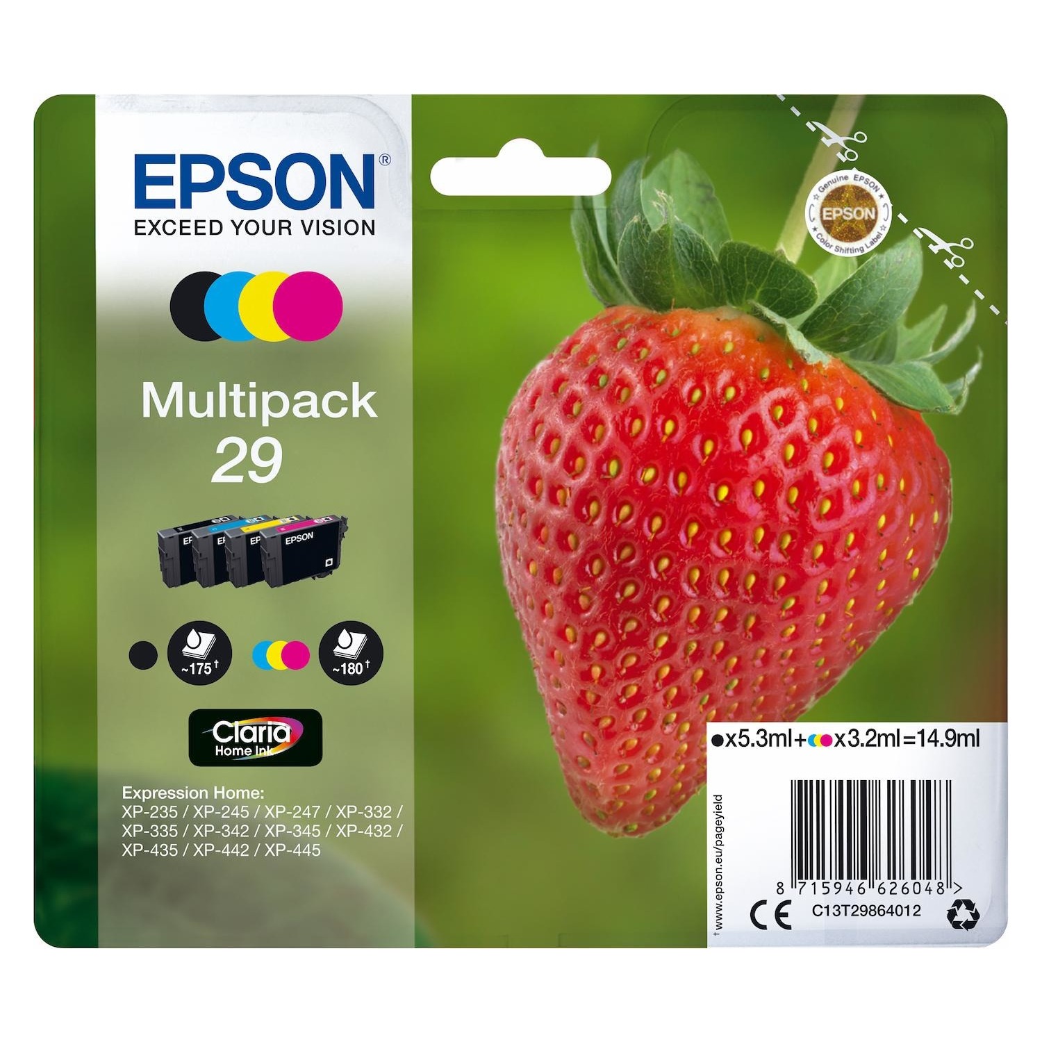 Multipack Epson Fragola 4pz Xp 235 Per Xp235 Xp245 Xp247 Xp332 Xp335 Dimostore 3075